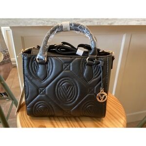 VALENTINO ORLANDI Black Quilted Satchel Top Handle Crossbody Purse New‎ V-2012